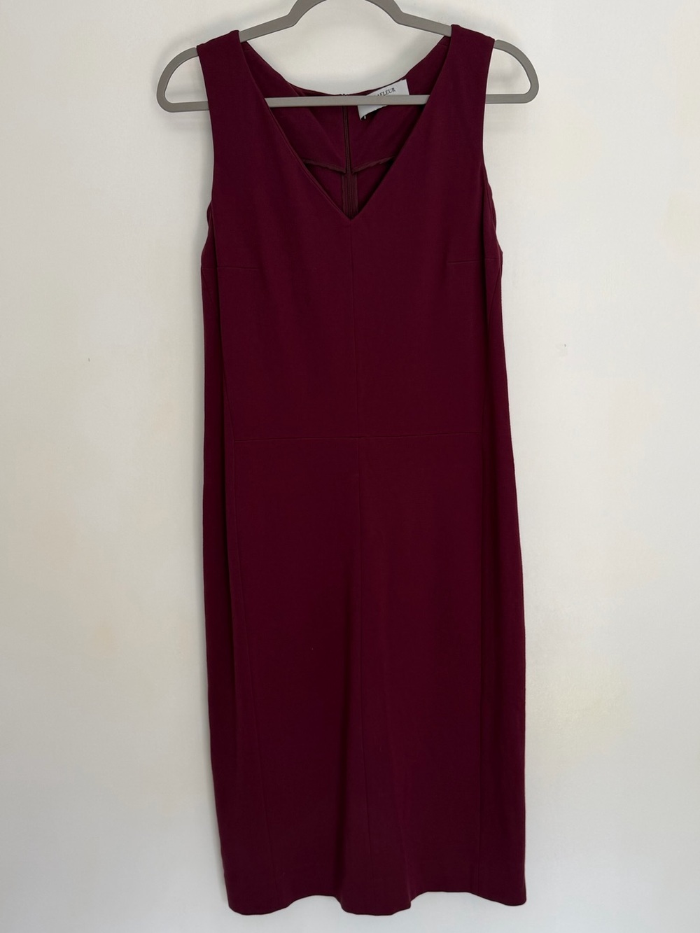 MM LaFleur "Rachel" Burgundy Wine Red Ponte V-Neck Sheath Midi Dress